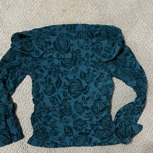wild fable Teal Floral Velvet Burnout Top